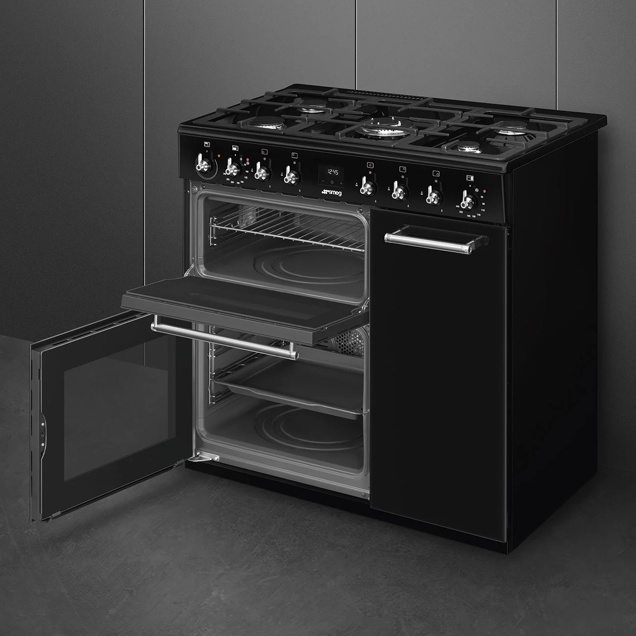 Smeg 90x60 cm Concert Classic Dual fuel Cooker with Gas Hob - Black | SMG CX93GMBL - Image 4