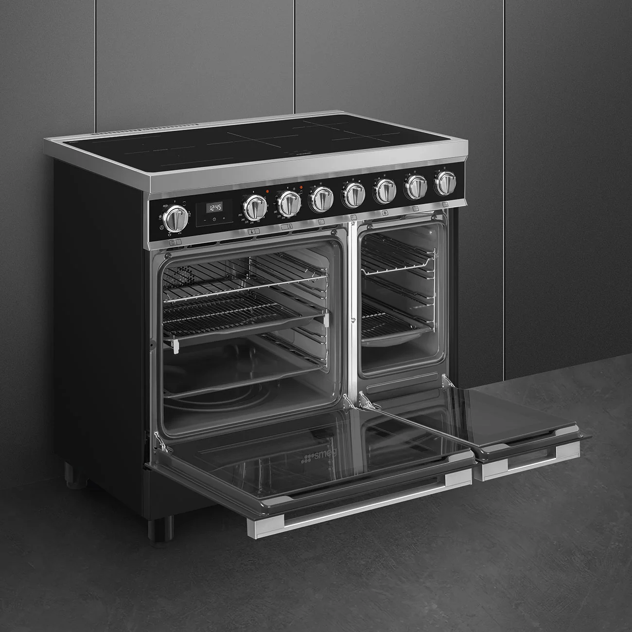 Smeg 90x60 cm Portofino Full Electric Cooker with Induction Hob - Black | SMG CPF92IMBL - Image 4
