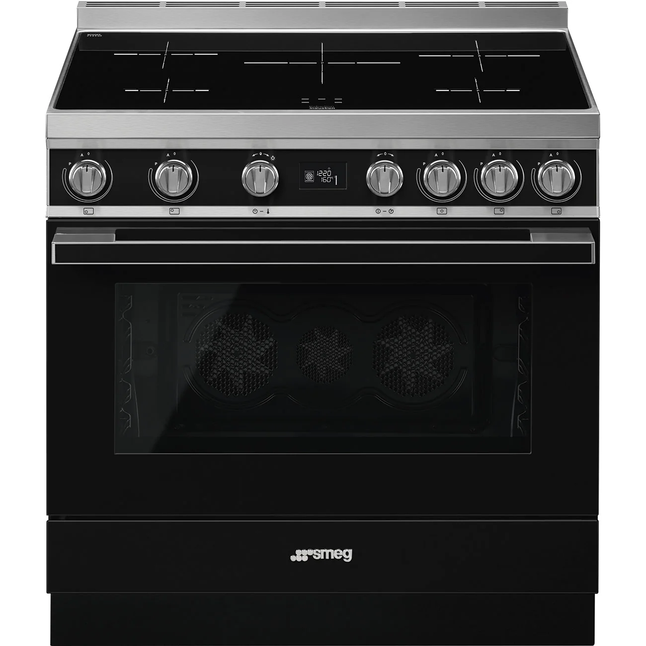 Smeg 90x60 cm Portofino Full Electric Cooker with Induction Hob - Black | SMG CPF9IPBL