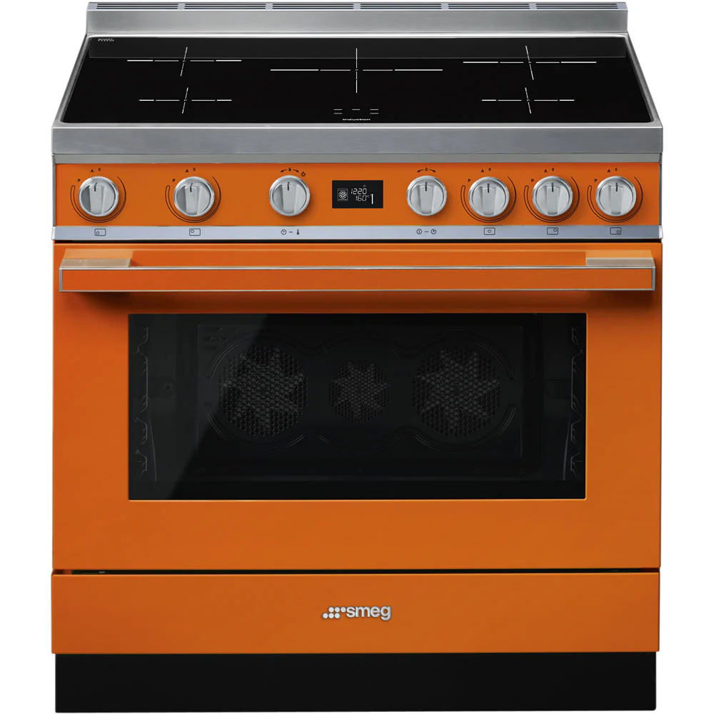 Smeg 90x60 cm Portofino Full Electric Cooker with Induction Hob - Orange | SMG CPF9IPOR