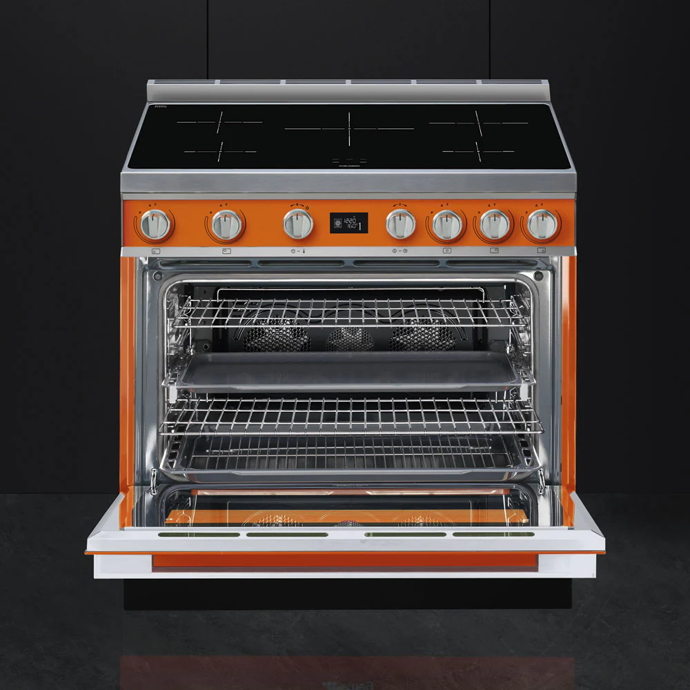 Smeg 90x60 cm Portofino Full Electric Cooker with Induction Hob - Orange | SMG CPF9IPOR - Image 2