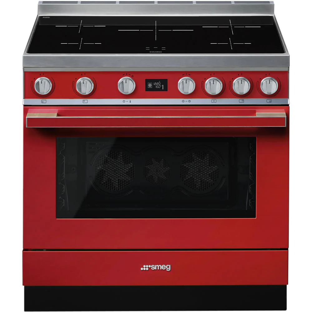 Smeg 90x60 cm Portofino Full Electric Cooker with Induction Hob - Red | SMG CPF9IPR