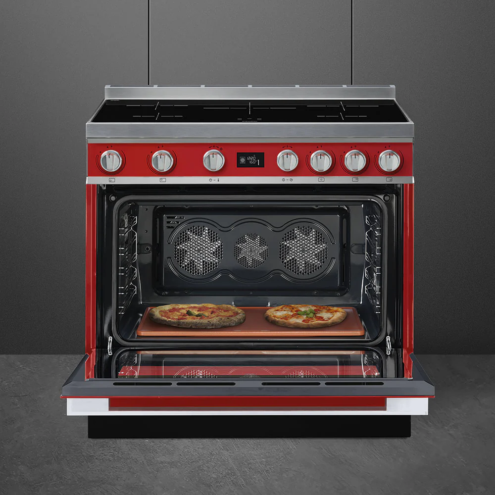 Smeg 90x60 cm Portofino Full Electric Cooker with Induction Hob - Red | SMG CPF9IPR - Image 2