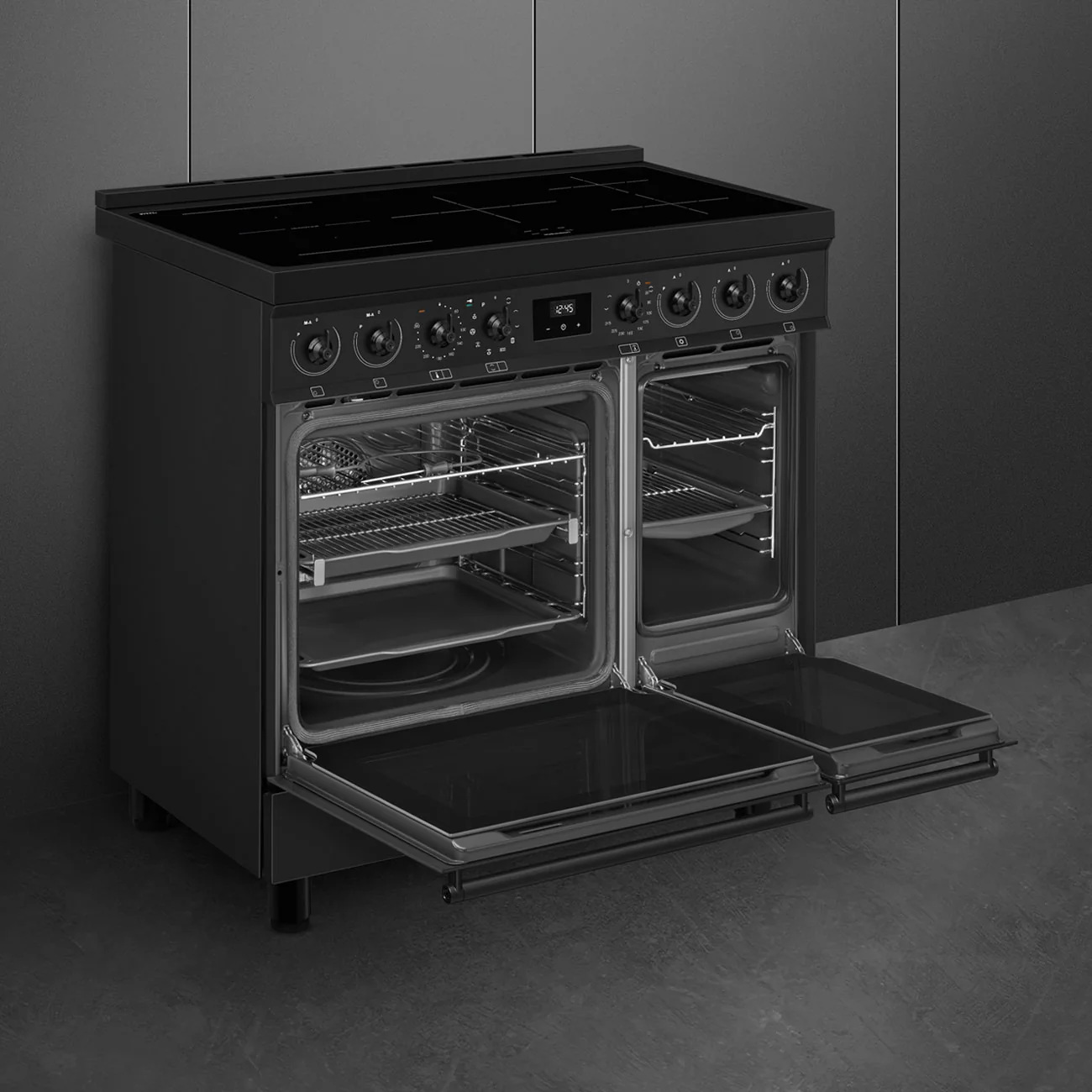 Smeg 90x60 cm Symphony Classic Full Electric Cooker with Induction Hob - Matte Black | SMG C92IPN2 - Image 5