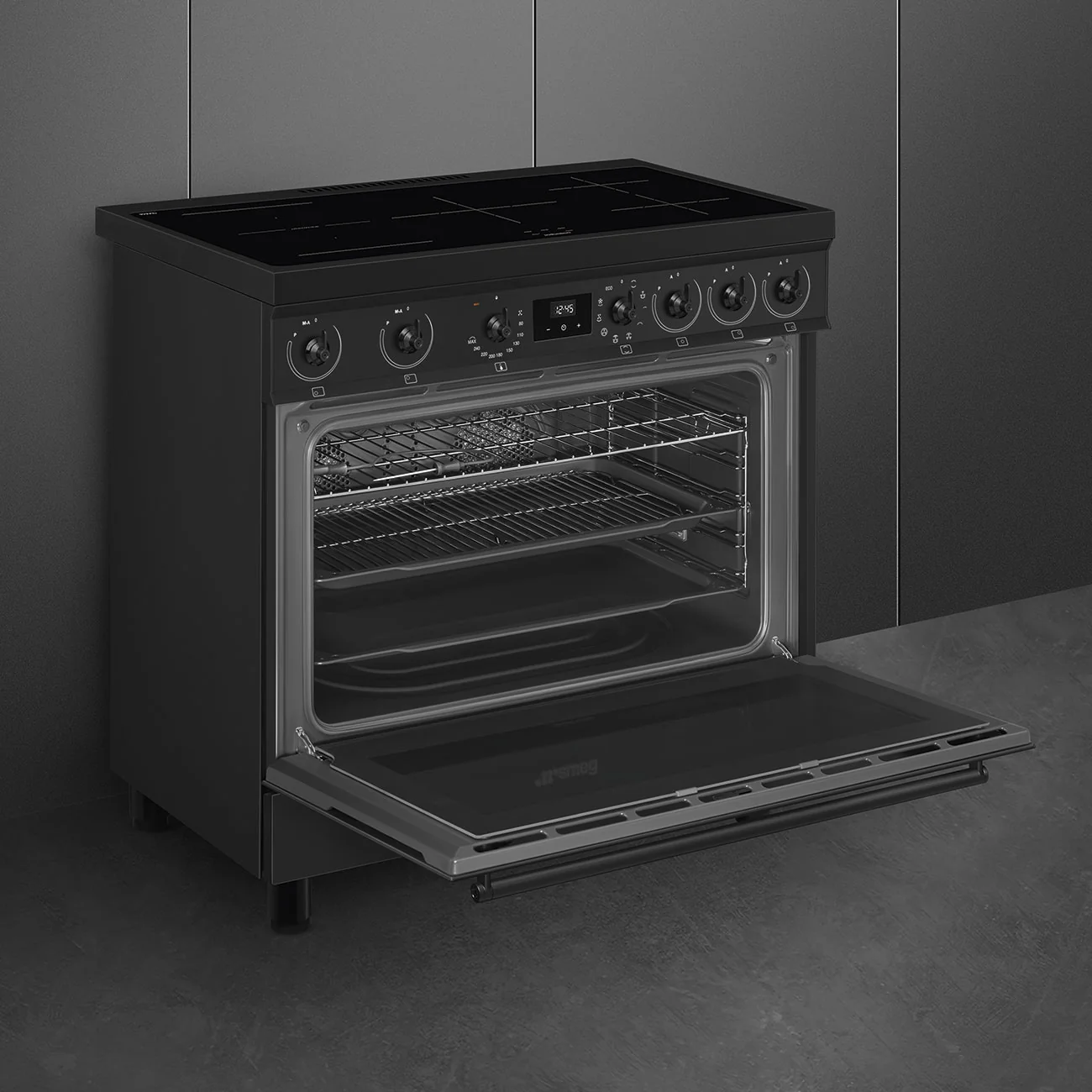 Smeg 90x60 cm Symphony Classic Full Electric Cooker with Induction Hob - Matte Black | SMG C9IMN2 - Image 5