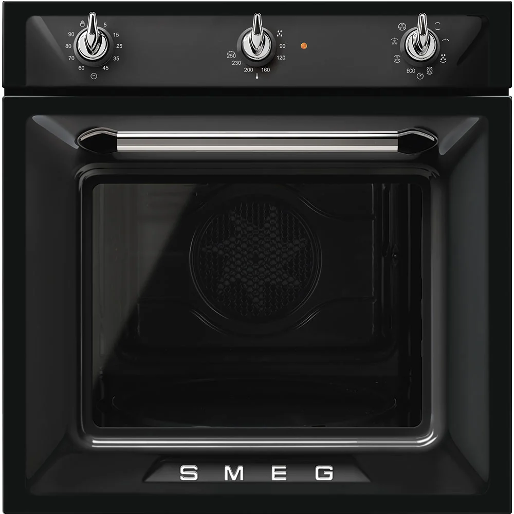 Smeg Victoria 60cm Built-In Single Oven, Thermo-ventilated with Vapor Clean - Black | SMG SF6905N1
