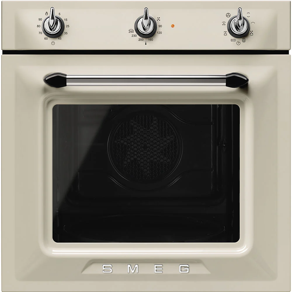 Smeg Victoria 60cm Built-In Single Oven, Thermo-ventilated with Vapor Clean - Cream | SMG SF6905P1