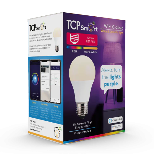 TCP Smart Wi-Fi LED Classic E27 Warm White & Colour Changing Dimmable Lightbulb | TCPE27COL - Image 2